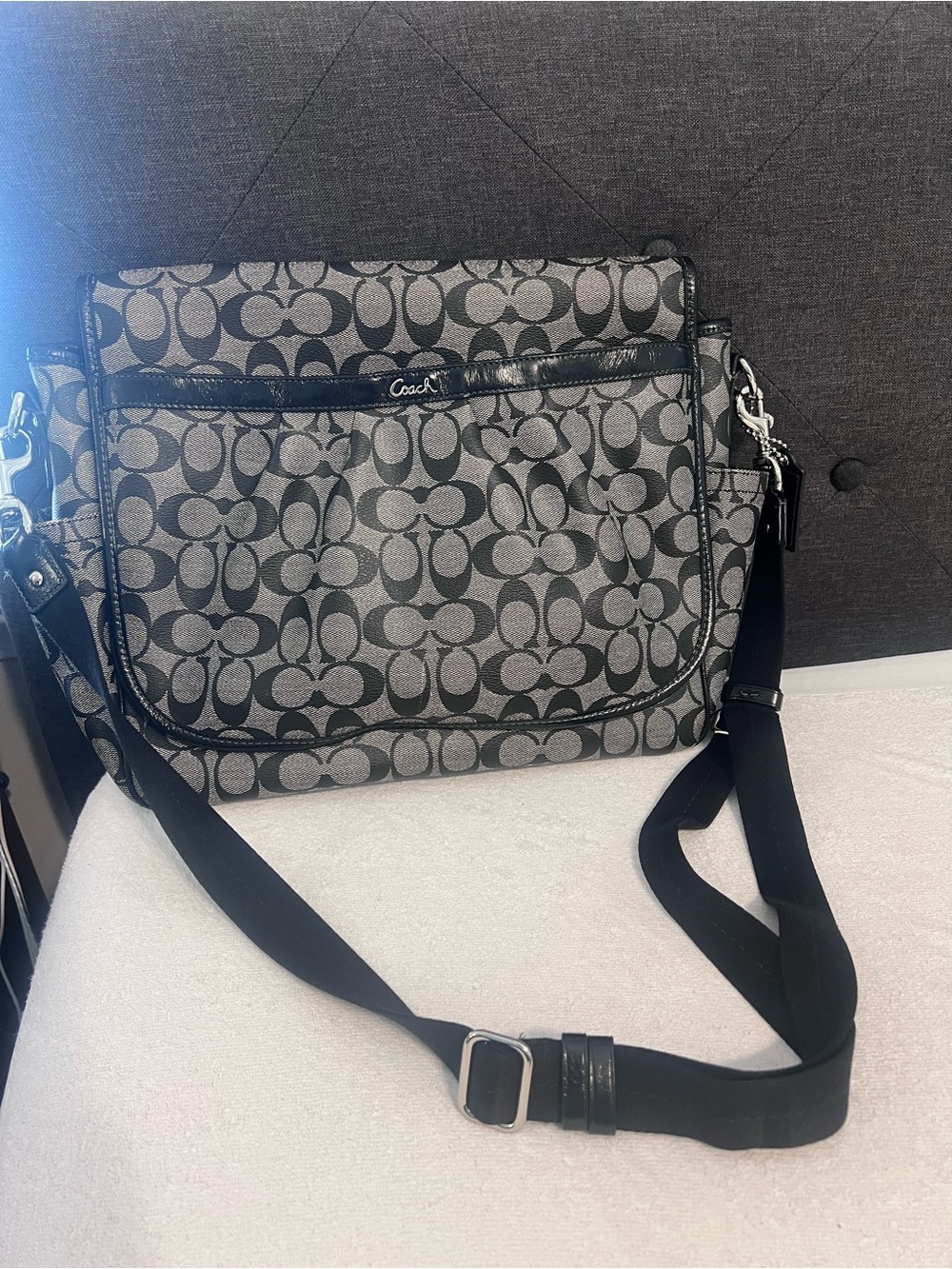 Coach Signature Messenger Bag in Gray and Black